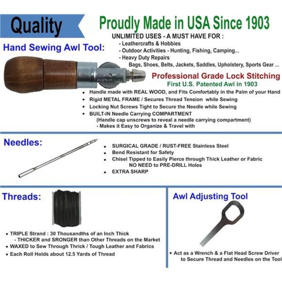 Repair Stitch Tool | Sewing Awl for Bounce Houses, Inflatables, Tarps, Leather - Picture 4 of 7